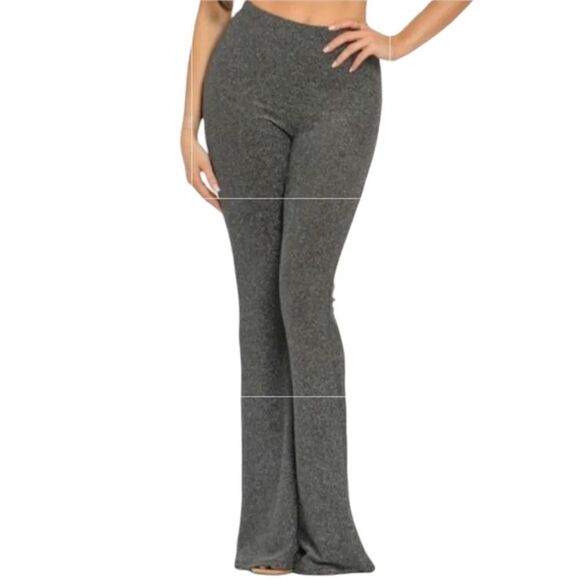 Boutique Lurex Flared Long Pants Bell Bottom Silver Gray Glitter Knit Jersey - Picture 4 of 13